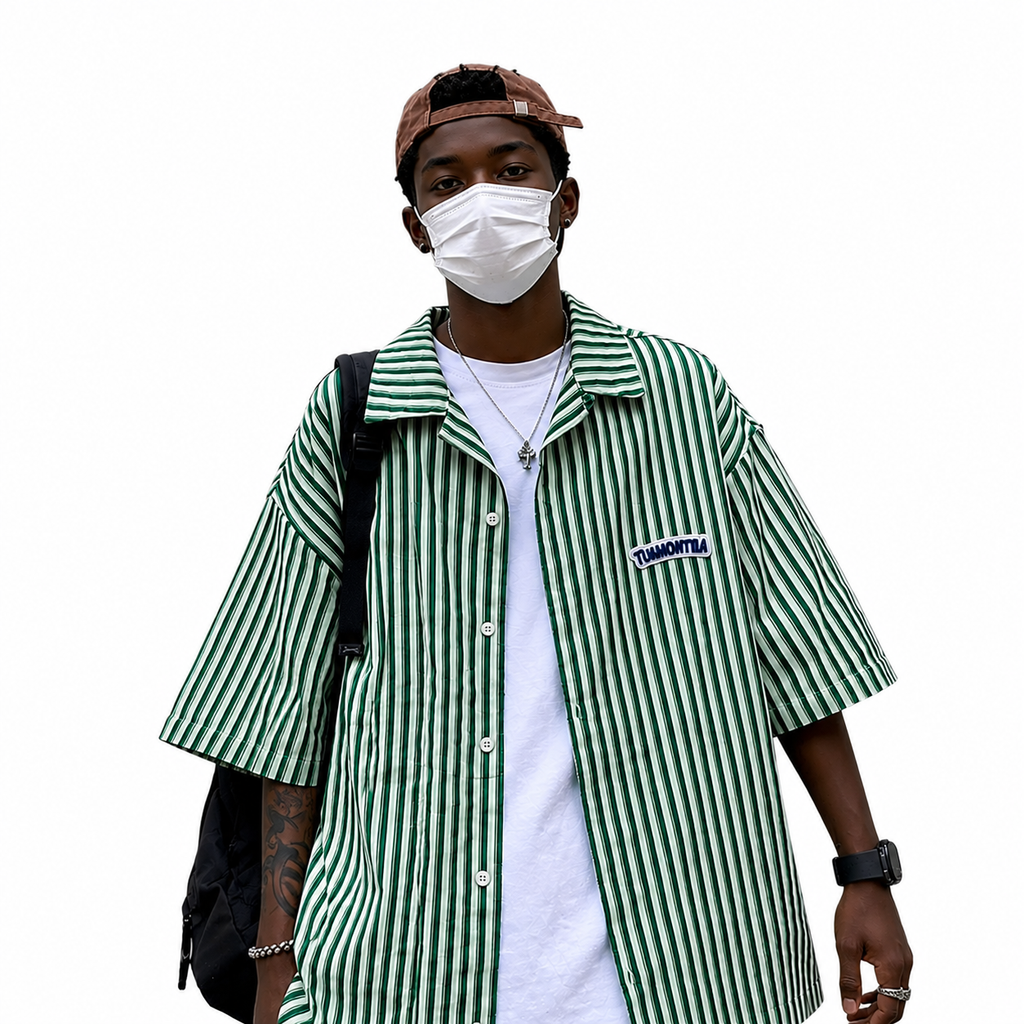 MBW Japanese-style Vintage Striped Short-sleeve Shirt
