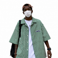 MBW Japanese-style Vintage Striped Short-sleeve Shirt