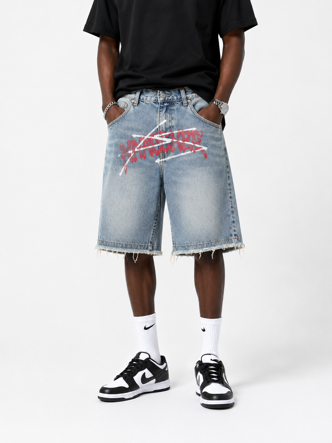 MBW Short Jean Rétro-coupe large Streetwear