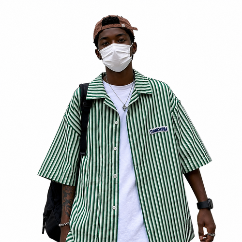 MBW Japanese-style Vintage Striped Short-sleeve Shirt