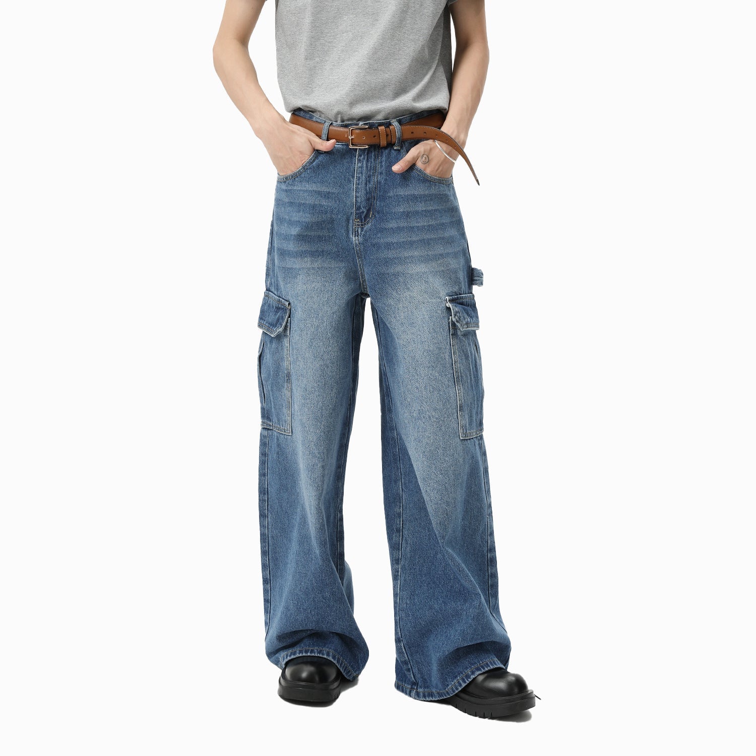 Jean Baggy Délavé à jambes Large