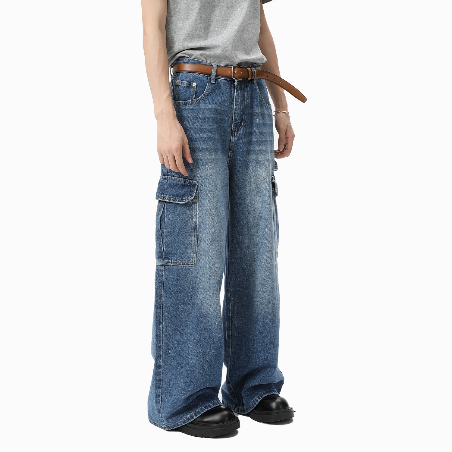 MBW Jean Baggy Délavé à jambes Large