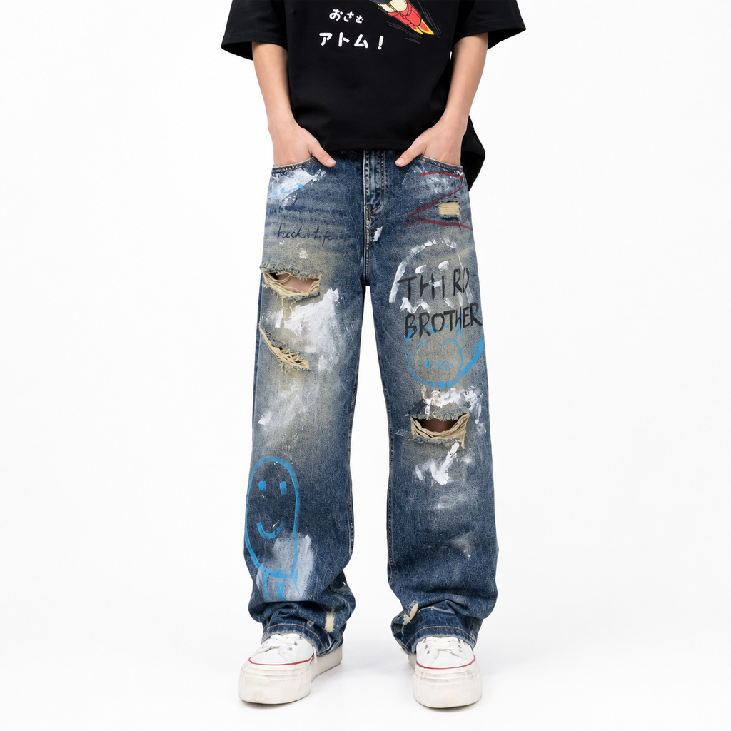 MBW – Jean cargo baggy vintage imprimé