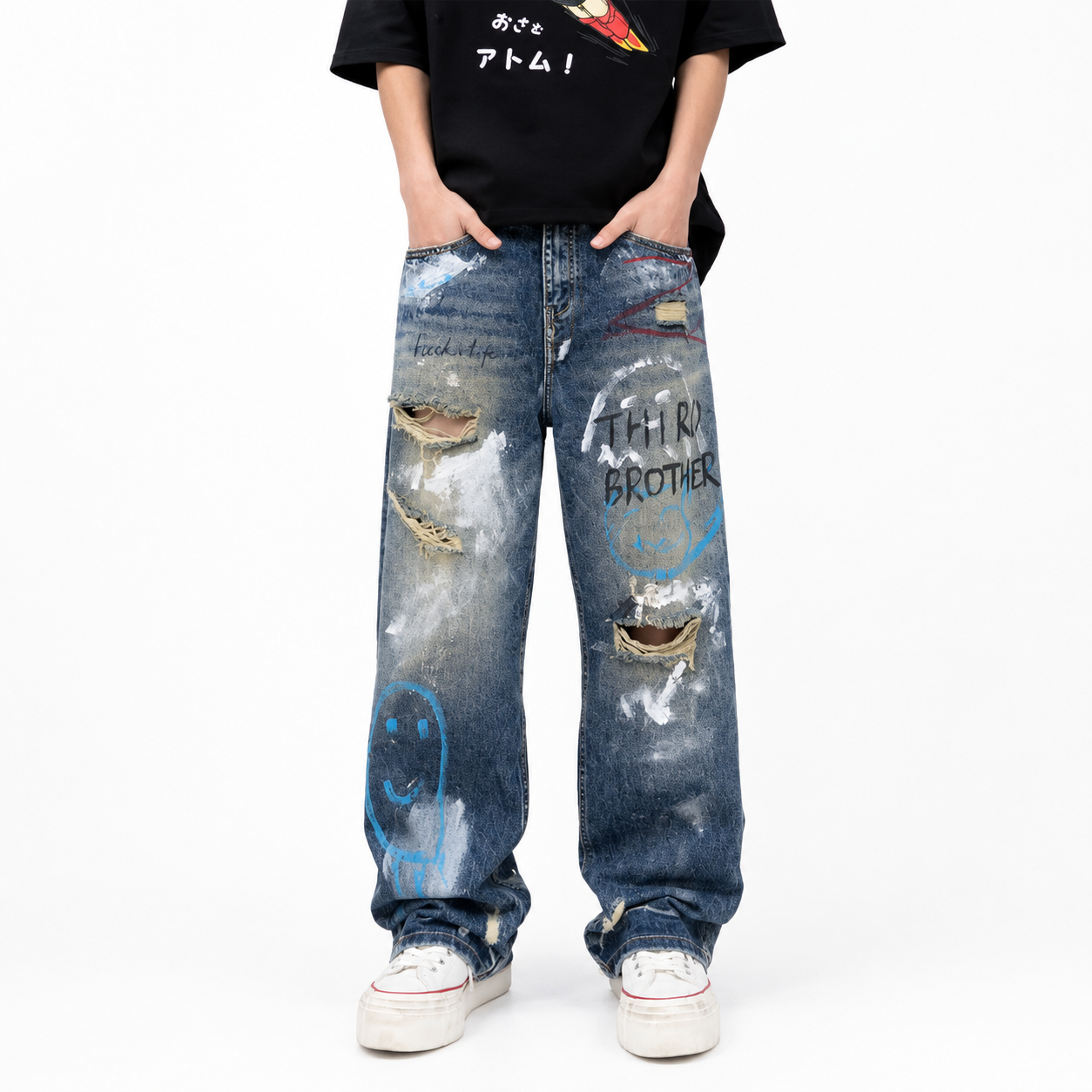 MBW – Jean cargo baggy vintage imprimé