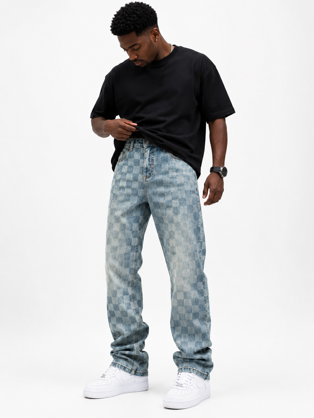 MBW – Jean baggy à motif damier