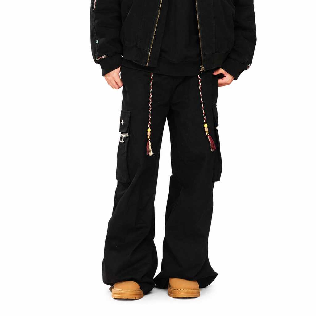 Ribbon Waist Strap Wide-leg Workwear Straight-leg Pants
