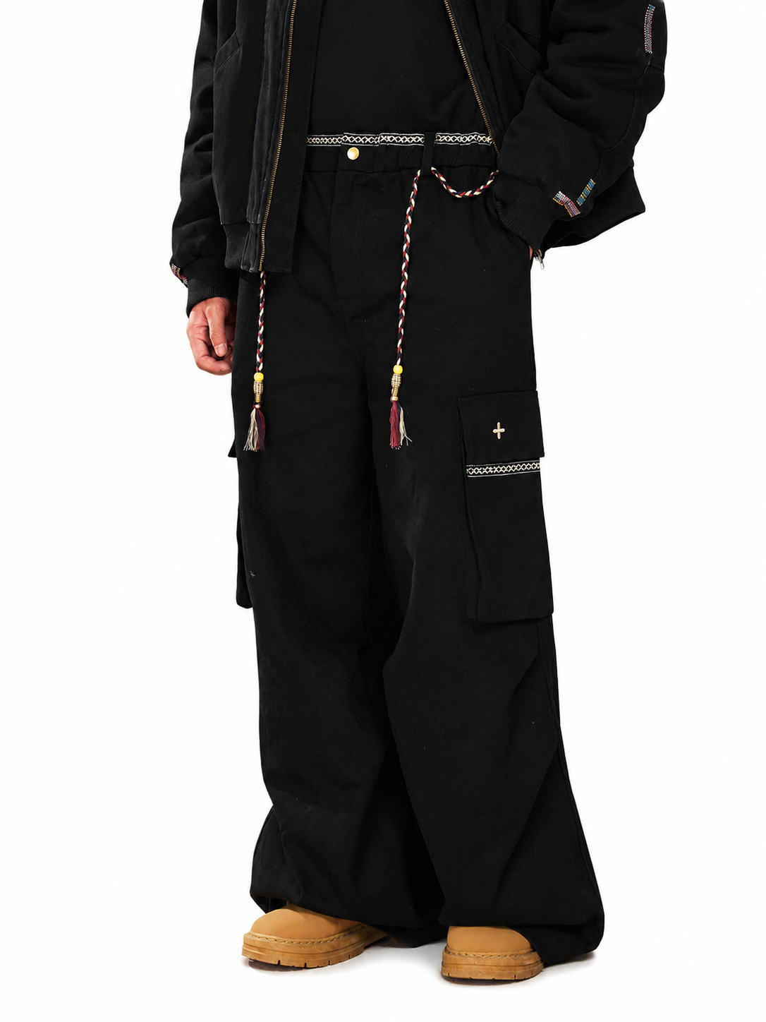 Ribbon Waist Strap Wide-leg Workwear Straight-leg Pants